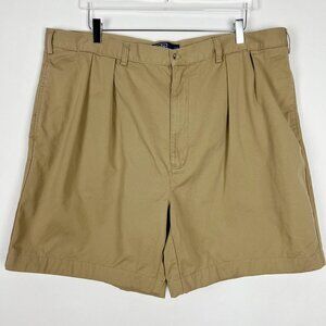 Polo Ralph Lauren Big Tyler Short Mens Size 42 Tan Pleated Chino Classic Preppy